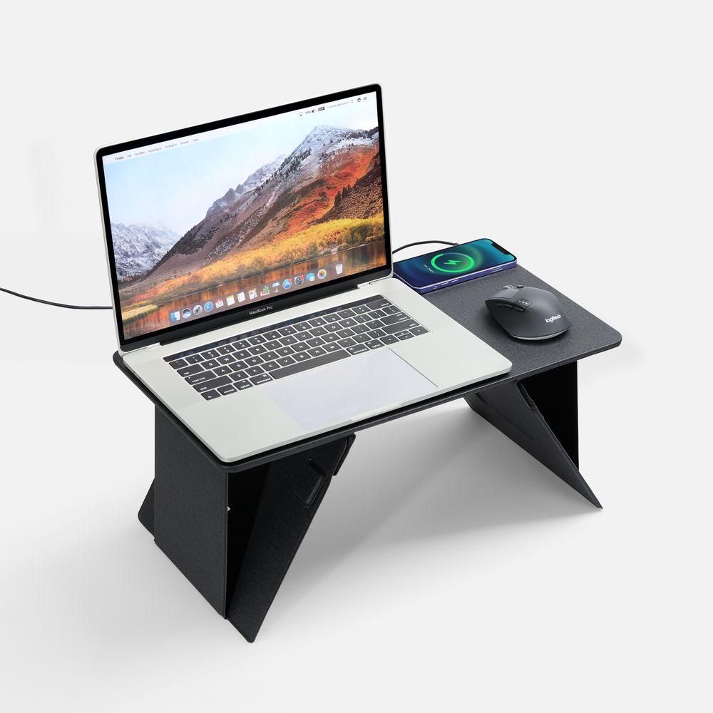 Складной стол для ноутбука с беспроводной зарядкой Kickstand Table, серый-0