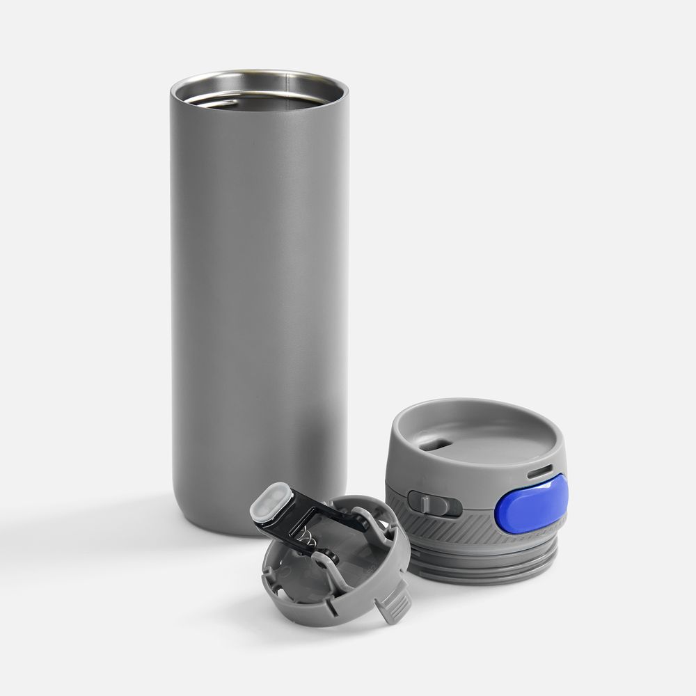 Термостакан X1 с цветной кнопкой, серый с синим-1