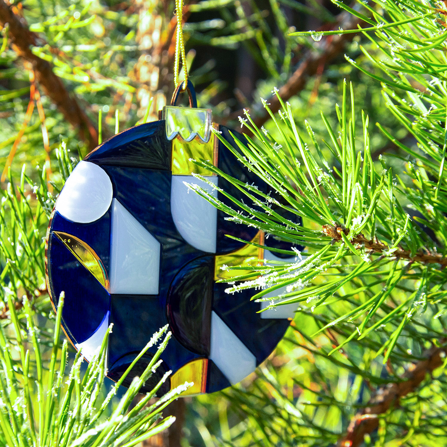 Ёлочное украшение Хундертвассер, коллекция ARTS`ME (синий с белым и с золотом)-3