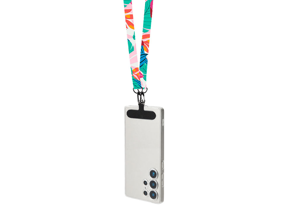 Ланъярд 2 см под сублимацию с 2-мя трендовыми карабинами и узким держателем для телефона из ПЭ, черный-4