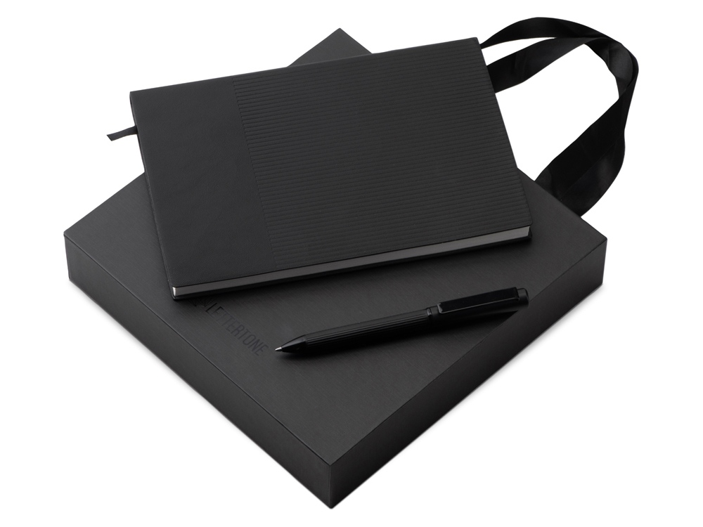 Набор блокнот в гибкой обложке А5 и металлическая шариковая ручка Nabokov, черный-0