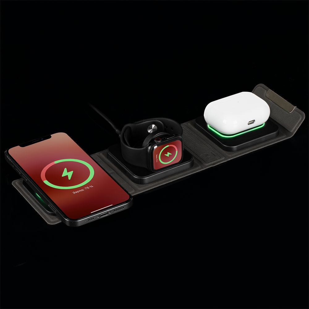 Складная станция беспроводной зарядки triFlex, черная-3