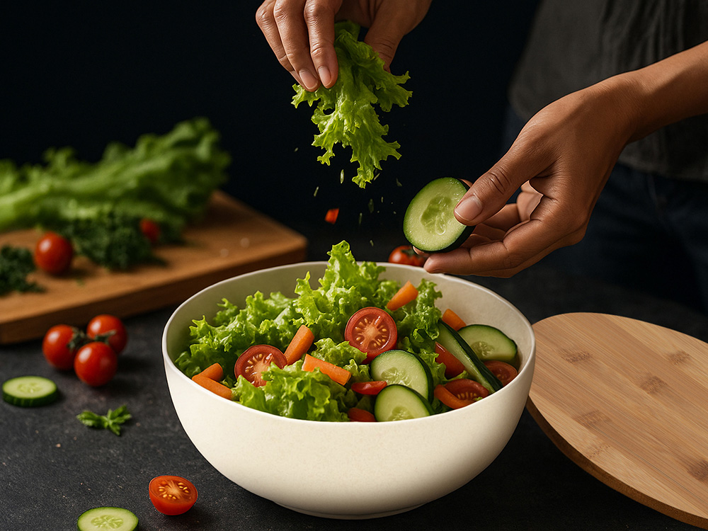 Салатник Bowl с бамбуковой крышкой, бежевый-8