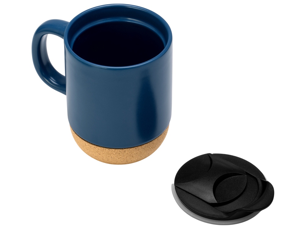 Кружка Denpasar с пробковым дном и крышкой, цветная с двух сторон, бензиновый синий-4