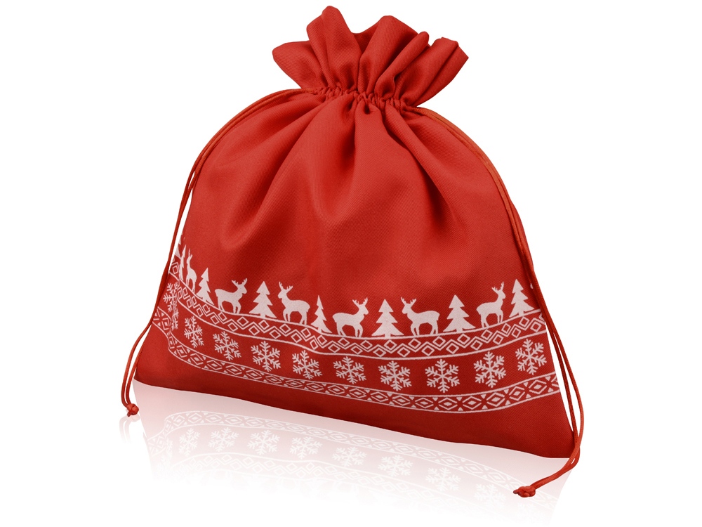 Мешочек подарочный новогодний, хлопок, большой, красный-0