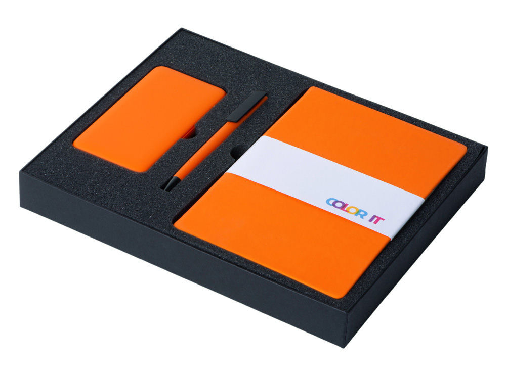 Подарочный набор c блокнотом С1, ручкой и повербанком 5000 mAh,  оранжевый-1
