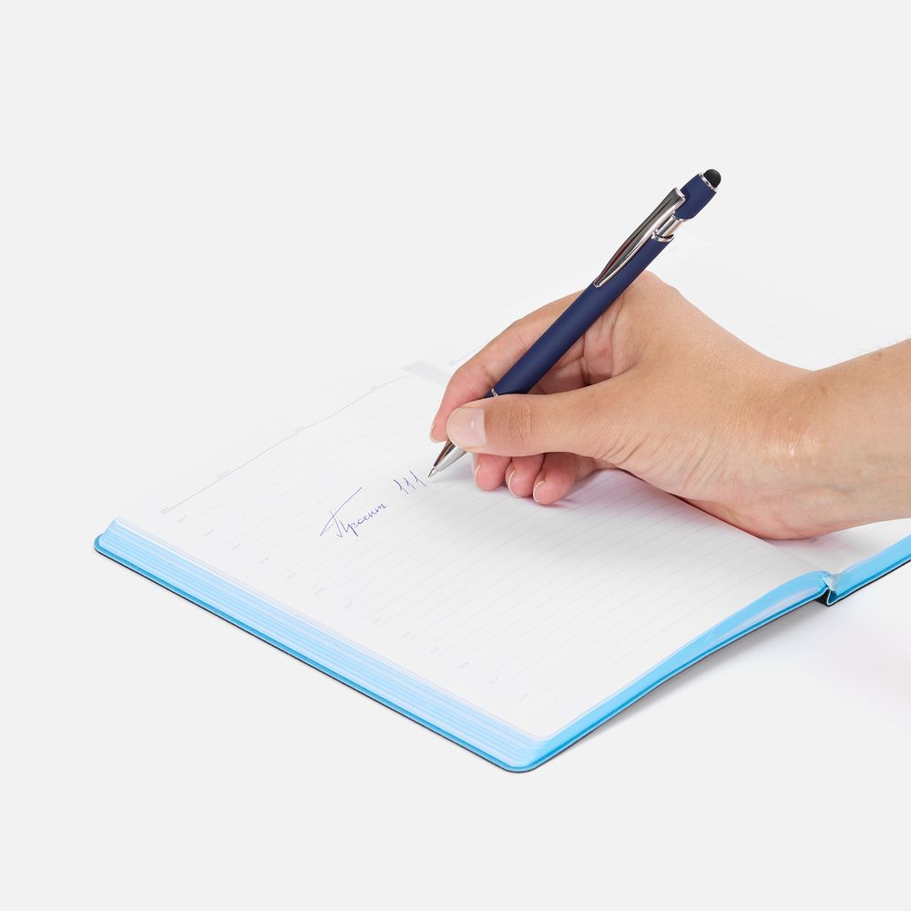 Ручка шариковая Pointer Soft Touch со стилусом, темно-синяя-4