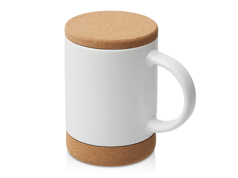 Кружка 450 мл с пробковым дном с крышкой Корк & Бон, белый-0