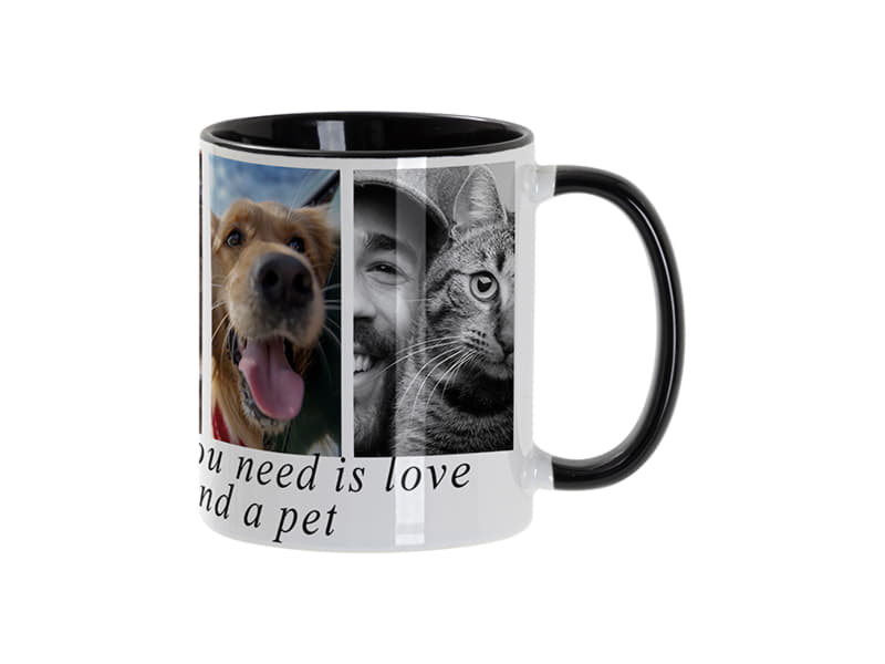 Кружка для сублимации, 330 мл, d=82 мм, стандарт А, белая, черная внутри, черная ручка, белый, черный-2