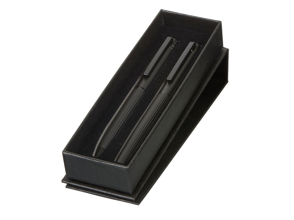 Набор из шариковой ручки и ручки-роллера с анодированным зеркальным слоем в подарочной коробке Monarch Black, черный-1