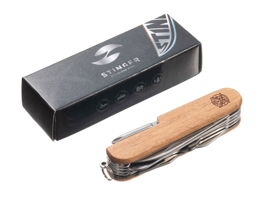 Нож перочинный Stinger, 89 мм, 15 функций, материал рукояти: древесина сапеле-5