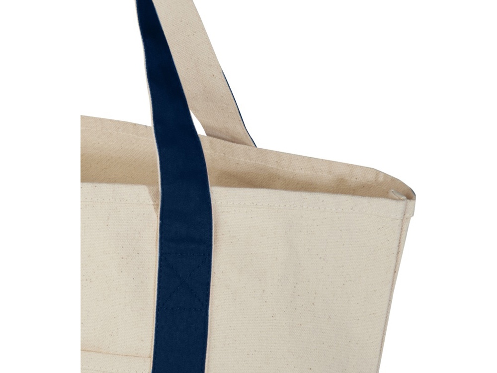 Sam эко- сумка из переработанного хлопка, сертифицированного согласно GRS, плотностью 320 г/м² - Темно - синий / Натуральный-5