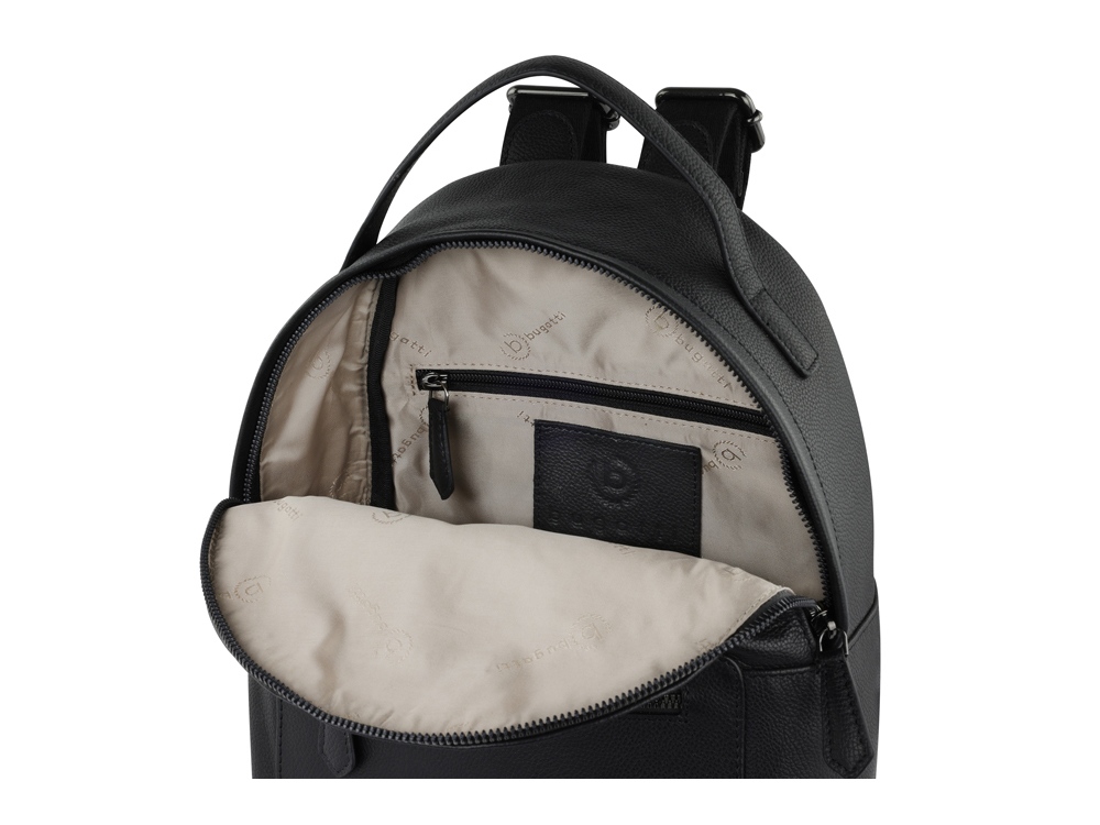 Рюкзак женский BUGATTI Bella, чёрный, воловья кожа/полиэстер, 24,5х12х27 см-4