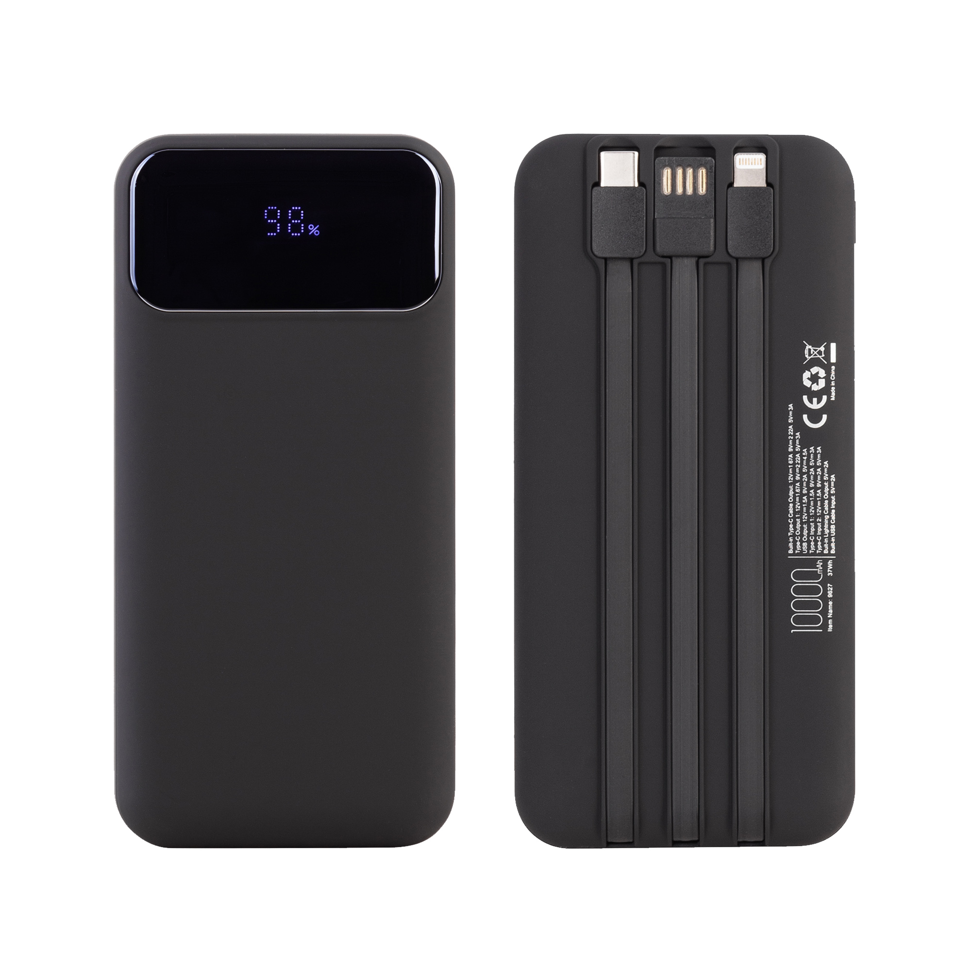 Зарядное (22.5W) устройство "Grade SOFTTOUCH" 10000 mAh с подсветкой логотипа, встроенными кабелями и цифровым индикатором заряда-5