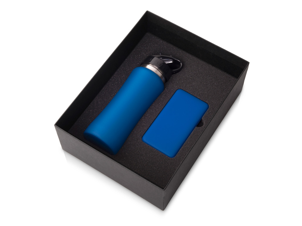 Подарочный набор с бутылкой для воды и повербанком С2, 10000 mAh, синий-0