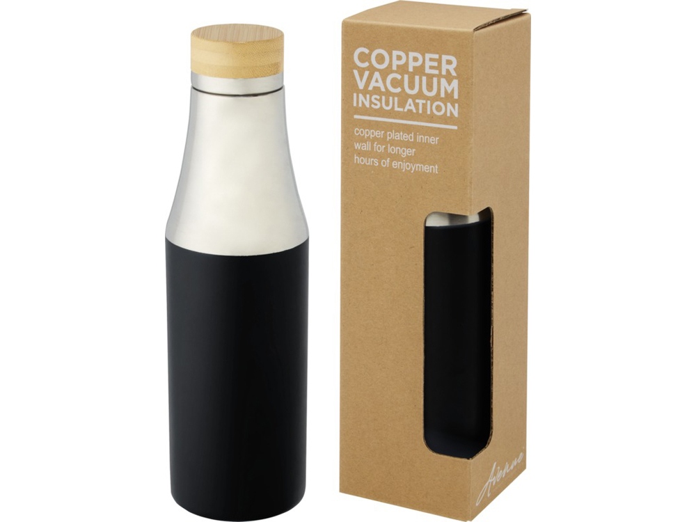Hulan Бутылка объемом 540 мл с вакуумной изоляцией из меди и бамбуковой крышкой, черный-0