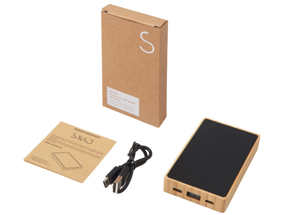 Внешний аккумулятор с подсветкой лого Reedia S2, 5000 mAh, бамбук, черный-6