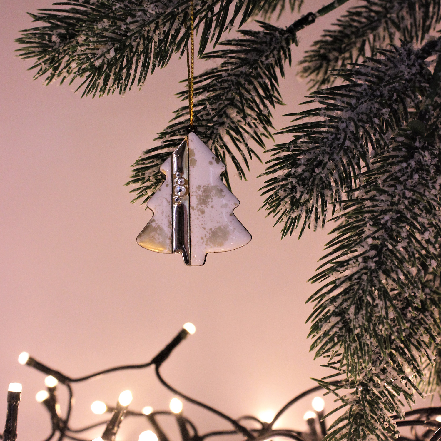 Ёлочная игрушка Ёлочка (белый с золотым )-3