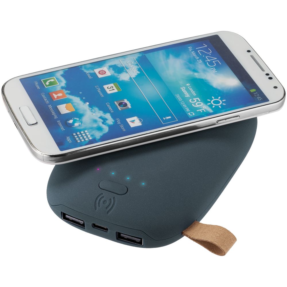 Аккумулятор с беспроводной зарядкой Pebble Wireless 9000 мАч, серо-синий-2