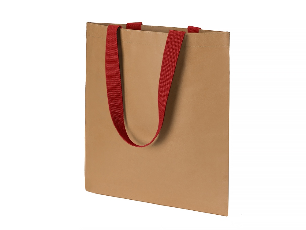 Сумка-шоппер Papyrus из моющейся крафт-бумаги, натруальный/красный-2
