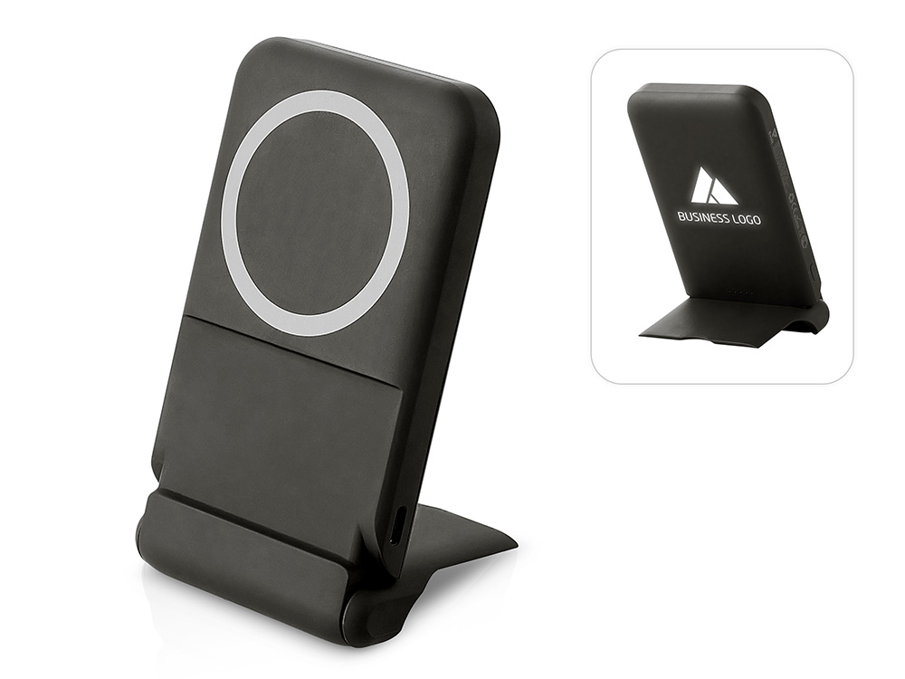 Беспроводной внешний аккумулятор с подсветкой лого и подставкой Magflash, 10000 мАч, 15 Вт, черный-0