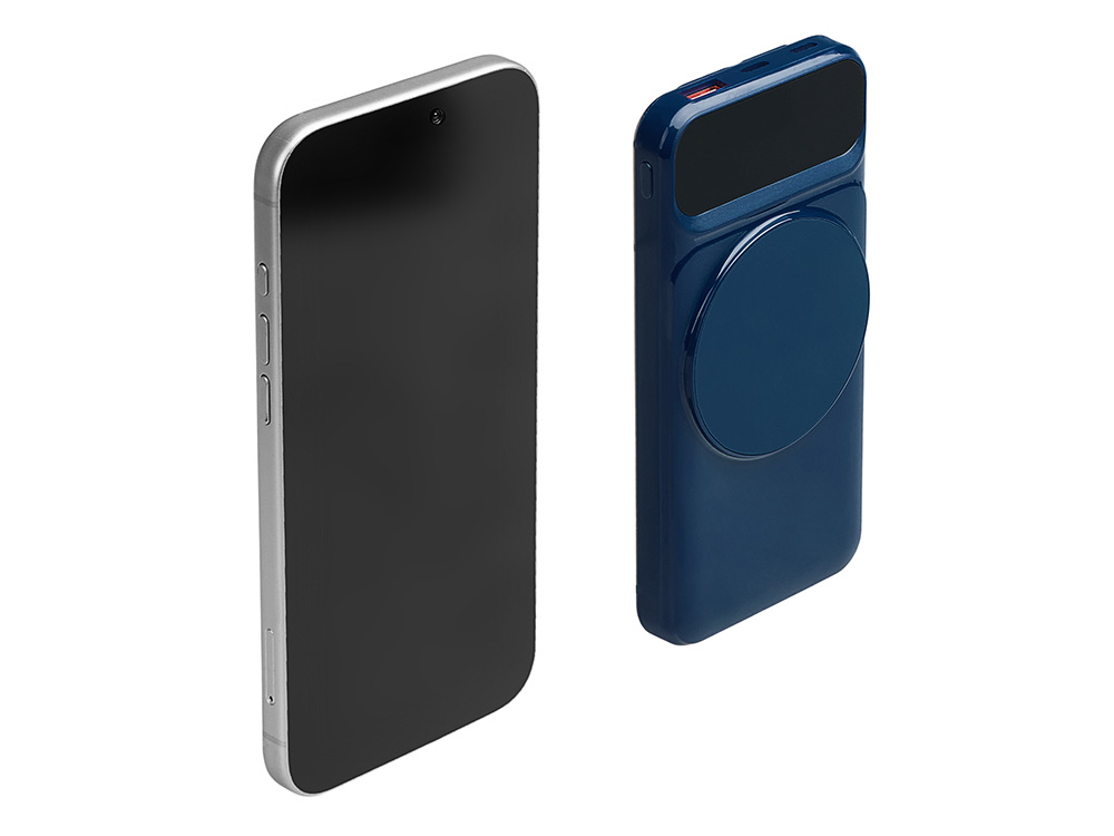 Магнитный беспроводной внешний аккумулятор со встроенными кабелями Мэни,быстаря зарядка, 10000 мАч, тёмно-синий-1