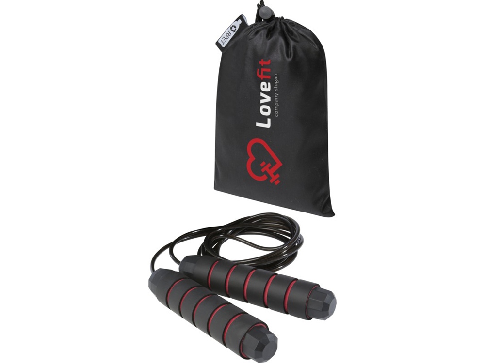 Austin, скакалка с мягкими ручками в чехле из переработанного PET-материала, красный-6