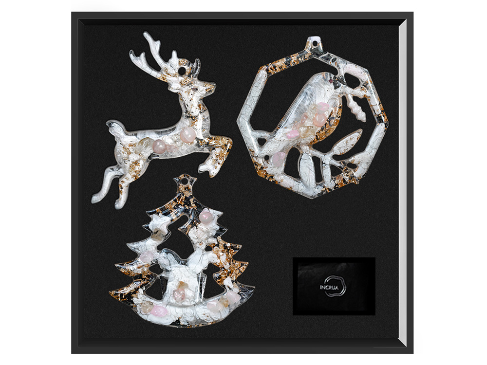 Елочные игрушки ( Снегирь+ Олень+ Ель) Розовый кварц-2