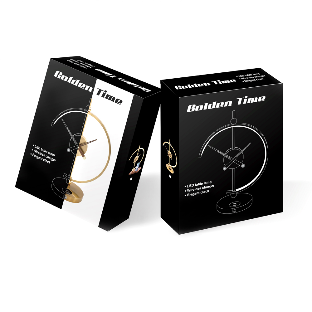 Светодиодный светильник с беспроводной зарядкой и часами Nikka, Коричневый-2