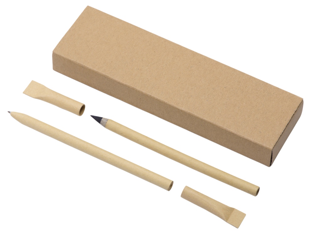 Набор из ручки и вечного карандаша из переработанной бумаги Recycled Duo, натуральный-0