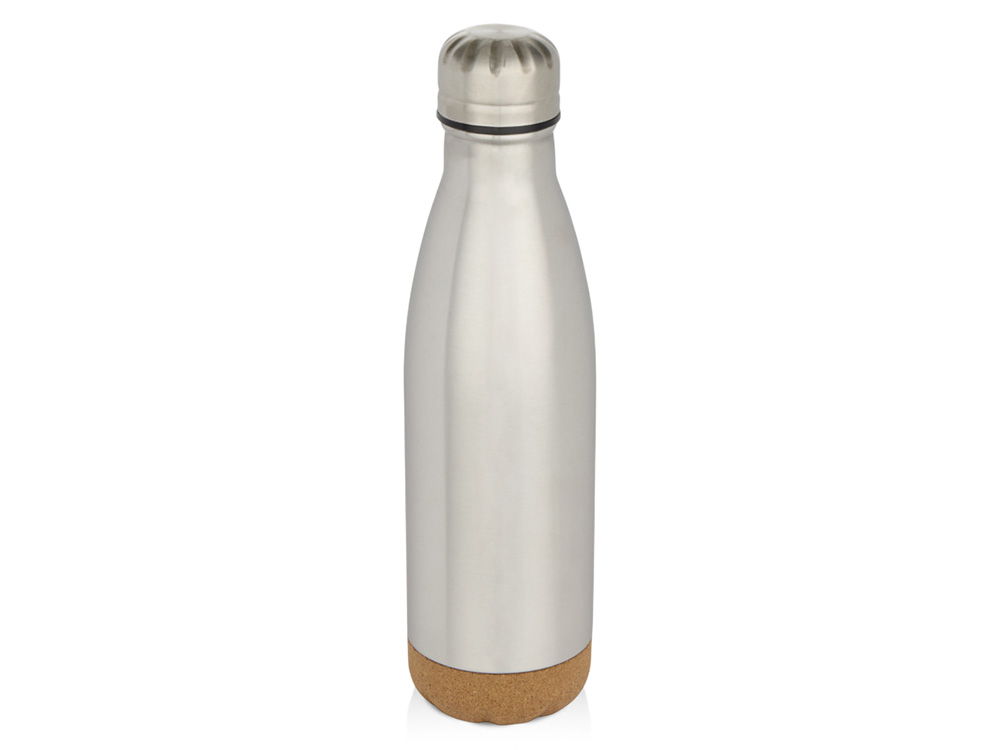 Бутылка для воды Cove из нержавеющей стали с двойными стенками и вакуумной изоляцией, объемом 500 мл, с пробковыми деталями - Matted silver-0