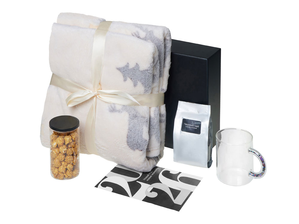 подарочный набор с пледом, кружкой и чаем-1