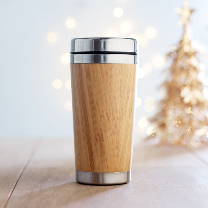 Термокружка с бамбуком 400ml, древесный-7