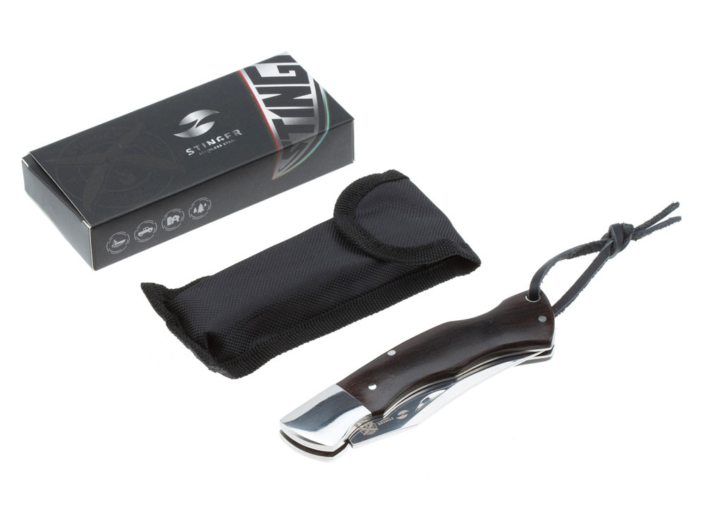 Нож складной Stinger, 92 мм, (серебристый), материал рукояти: сталь/дерево (серебристо-коричневый)-4