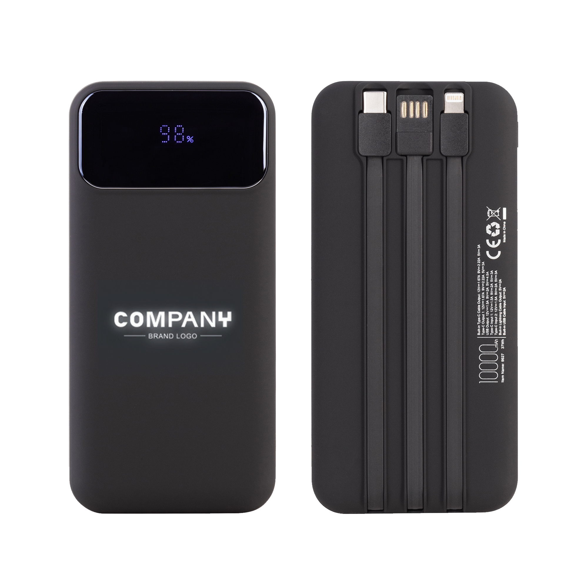 Зарядное (22.5W) устройство "Grade SOFTTOUCH" 10000 mAh с подсветкой логотипа, встроенными кабелями и цифровым индикатором заряда-0