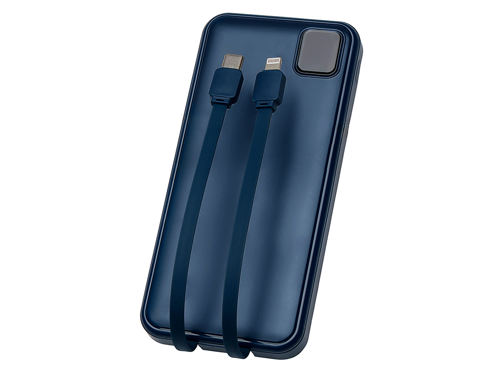 Внешний аккумулятор со встроенными кабелями Фрэйм, 10000мач, темно-синий-4