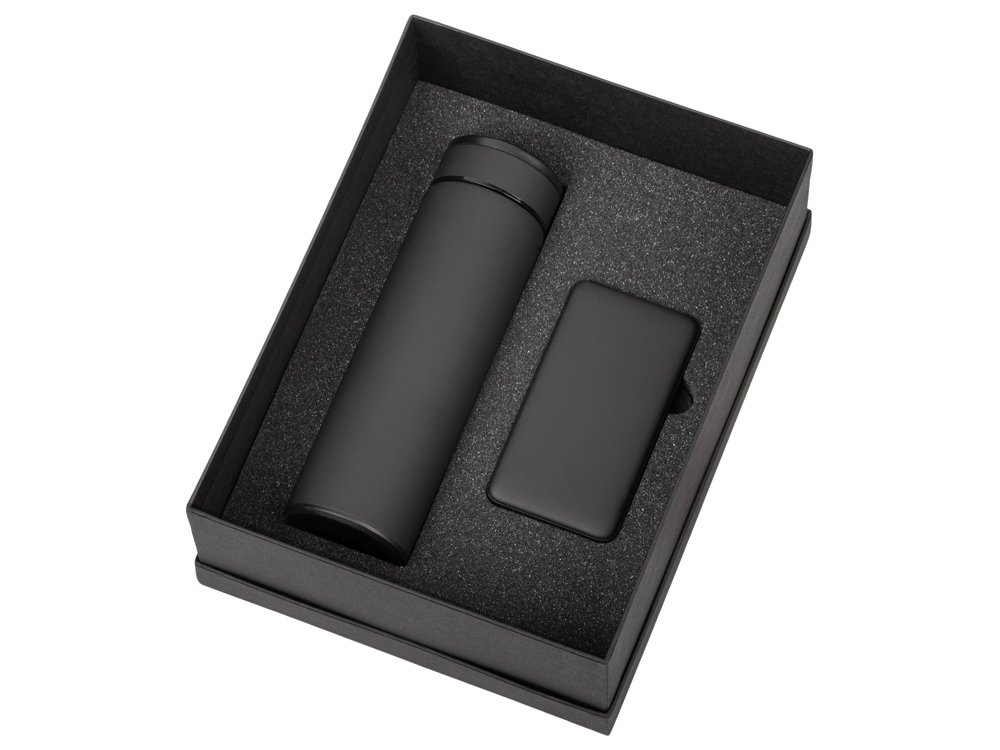 Подарочный набор с термосом и повербанком С2, черный-1