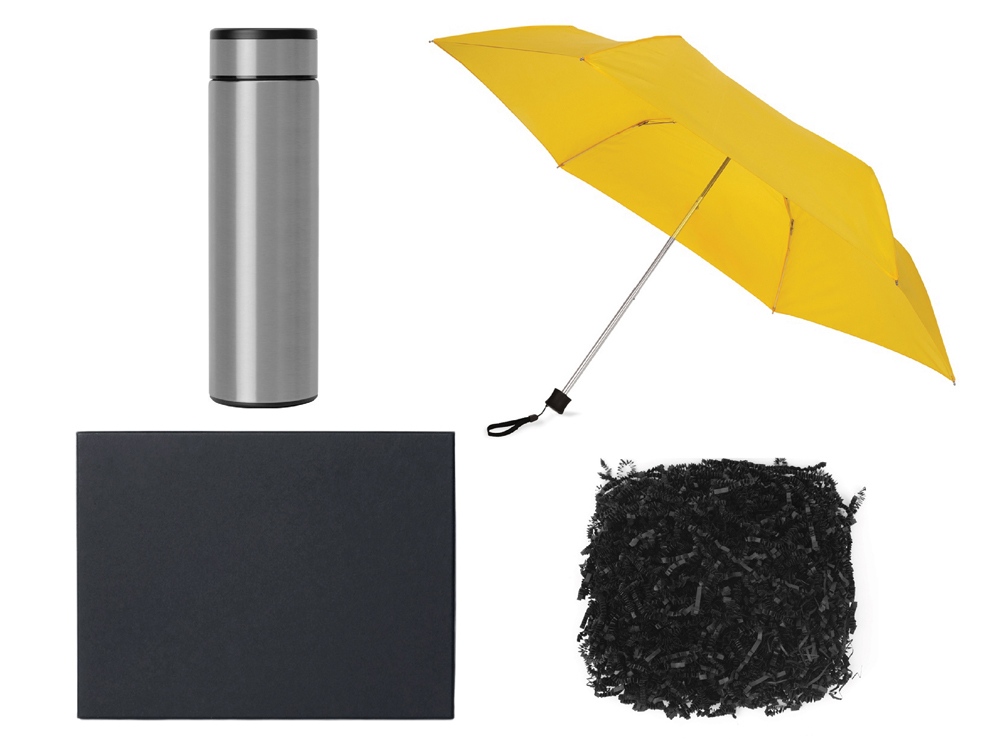 Подарочный набор с зонтом и термосом, желтый-0