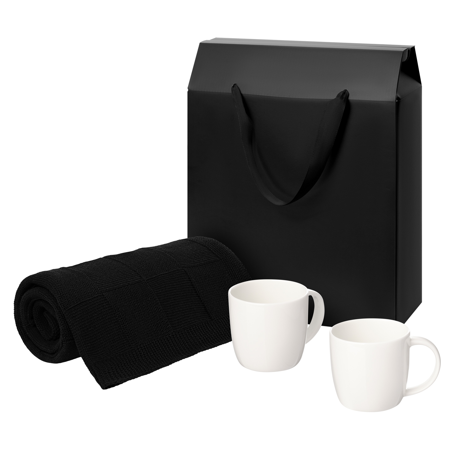 Подарочный набор Дафна (Dafna), Селла (Cella), черный в коробке-пакете (две фарфоровых кружки, плед)-0