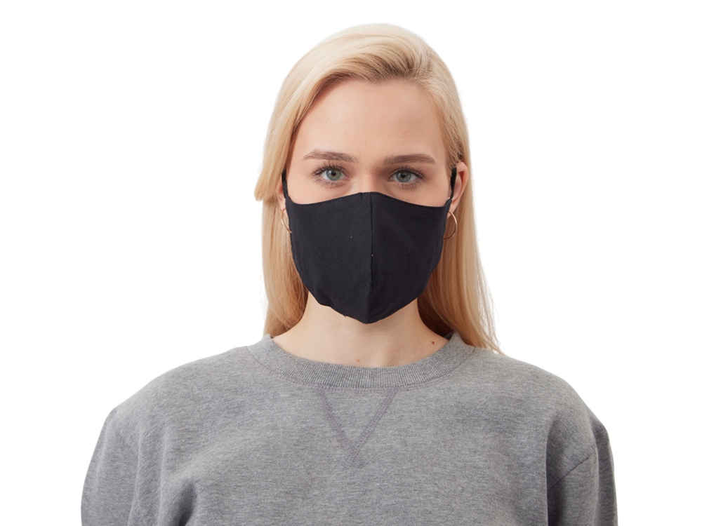 Маска для лица многоразовая из хлопка, анатомической формы, черный-2