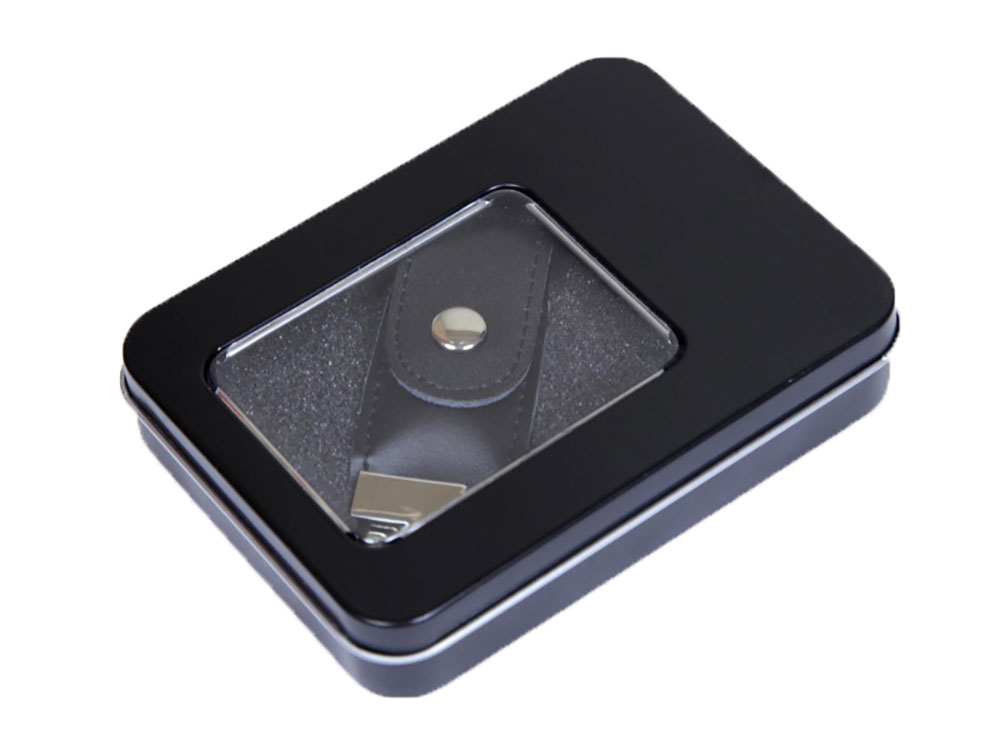 Металлическая коробочка G04 черного цвета с прозрачным окошком-1