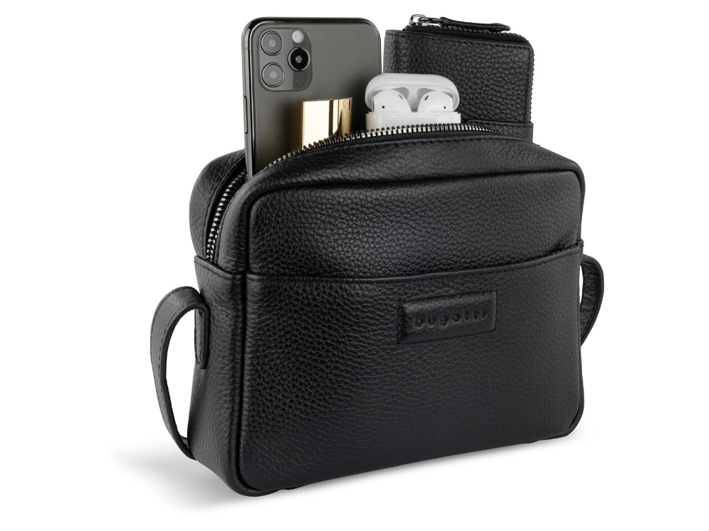 Сумка кросс-боди женская BUGATTI Elsa, чёрная, воловья кожа/полиэстер, 19х5,5х14 см-9