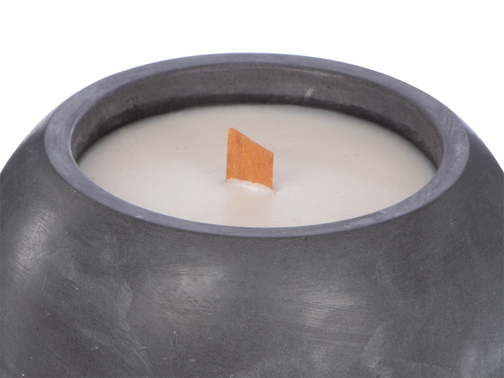Круглая свечка в бетоне, фитиль дерево, spices-1