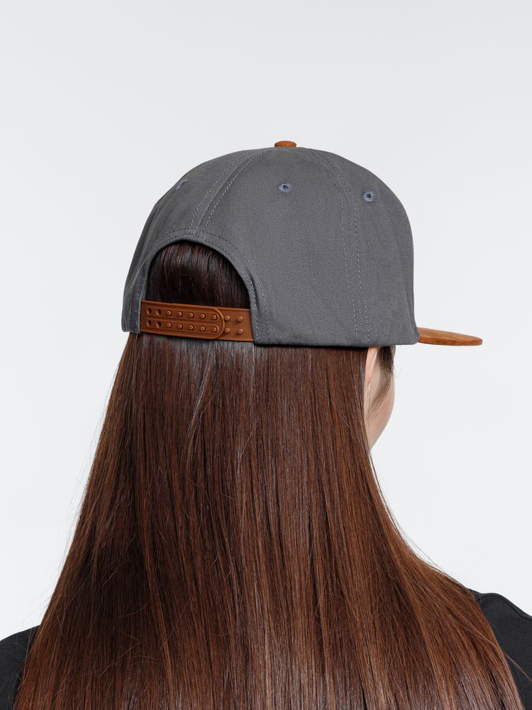 Бейсболка Foreside с прямым козырьком, серая с коричневым-3