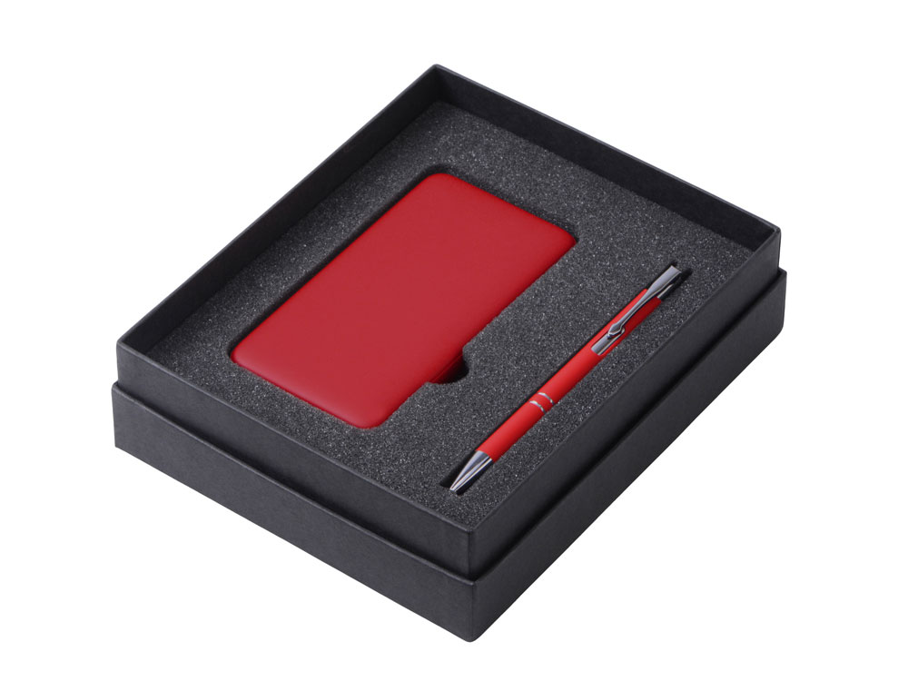 Подарочный набор c ручкой и повербанком 5000 mAh, красный-1