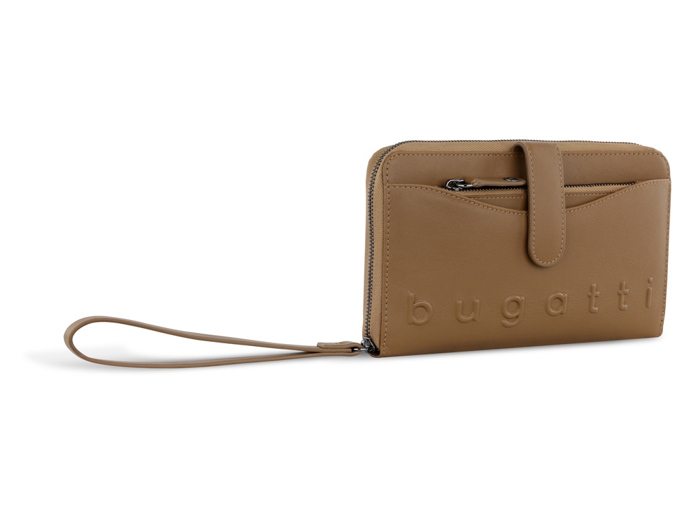 Кошелёк женский BUGATTI Daphne с ключницей, коньячный цвет, воловья кожа/полиэстер, 19х3х11 см-0