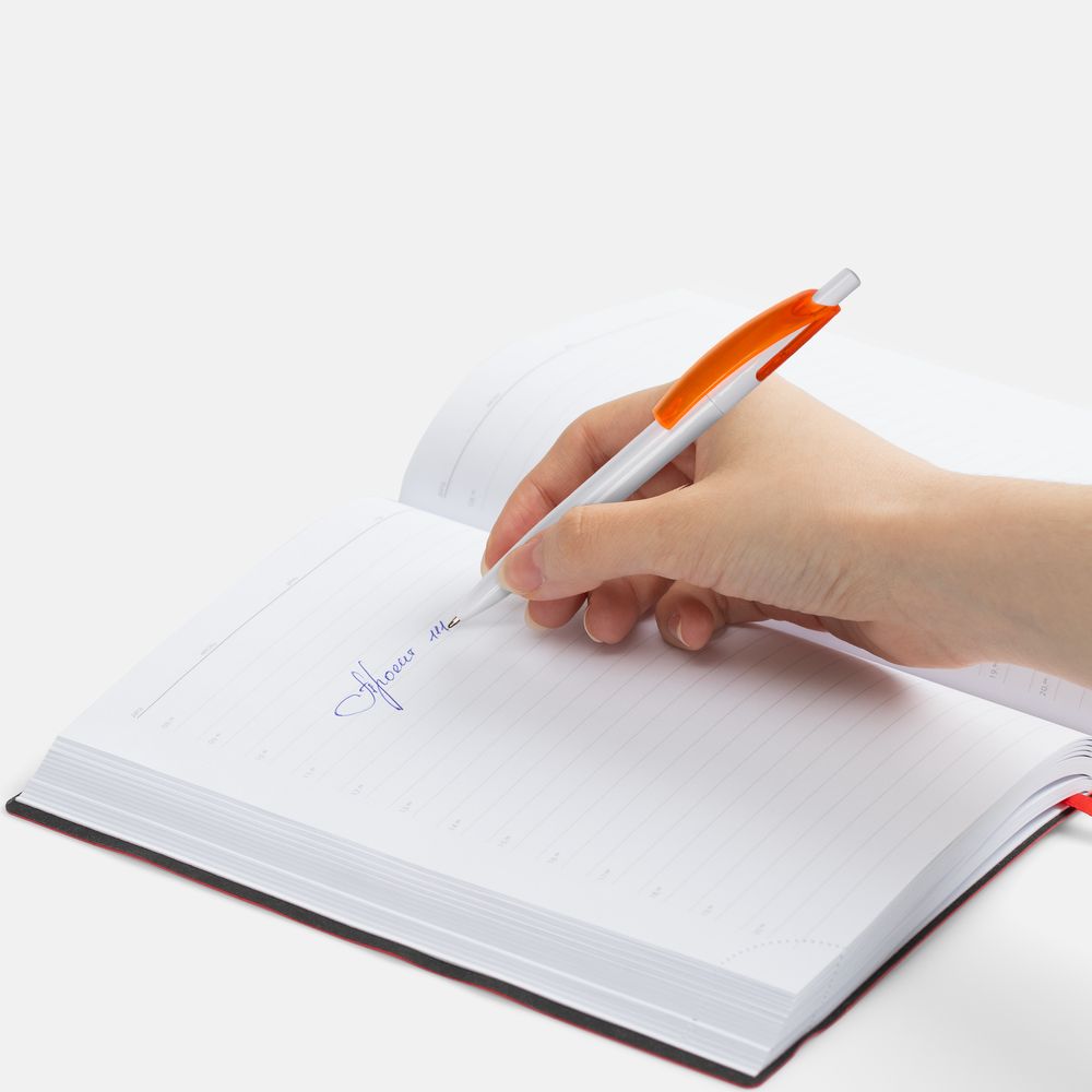 Ручка шариковая Bento, белая с оранжевым-2