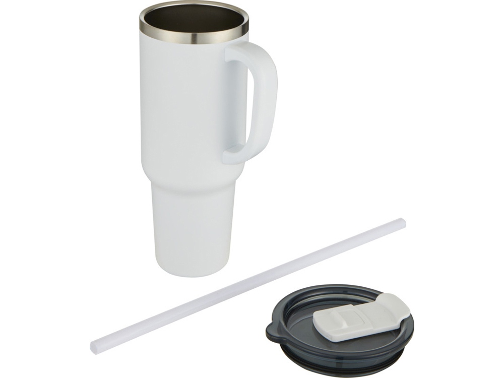 Sydney медная кружка с двойными стенками, сертифицированная согласно RCS, с вакуумной изоляцией и соломинкой, 1200 мл - Белый-2