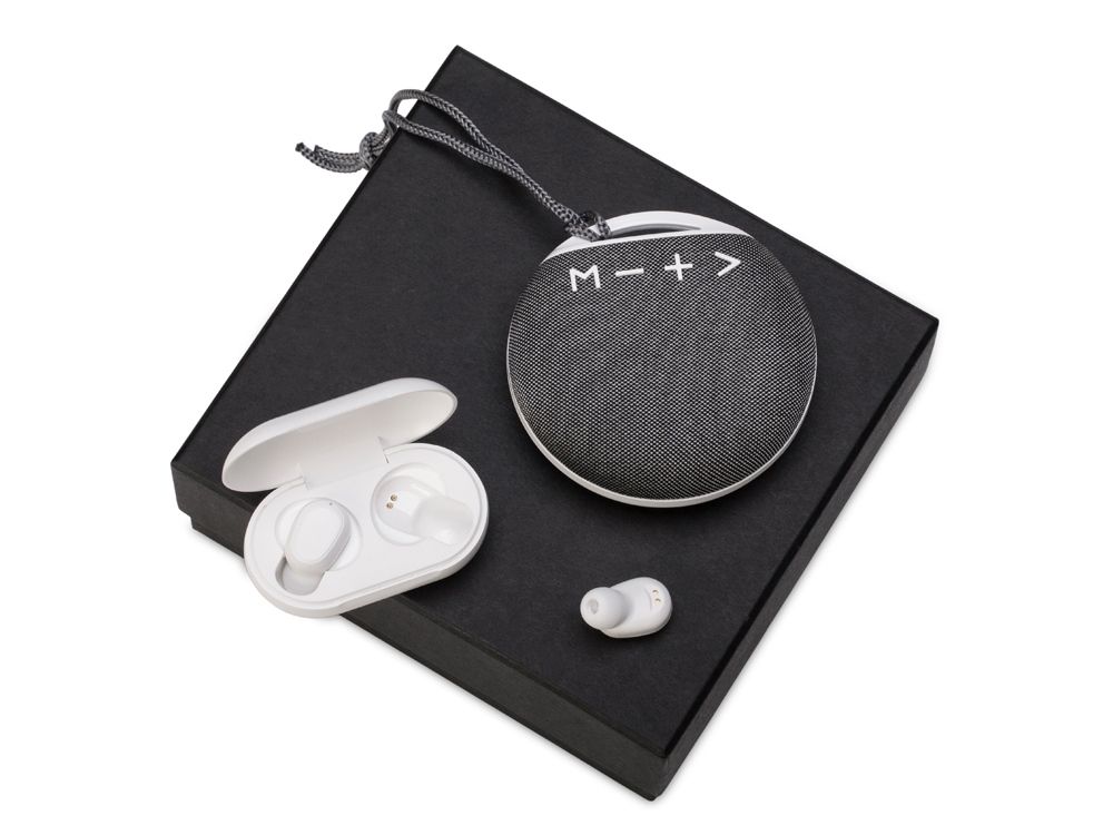 Подарочный набор с колонкой и наушниками Full Music, белый, серый-0