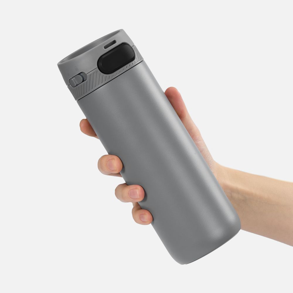 Термостакан X1 с цветной кнопкой, серый с черным-2